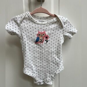 Kiddiezoom 6M White & Black Polka Dot Owl Gender Neutral Onesie